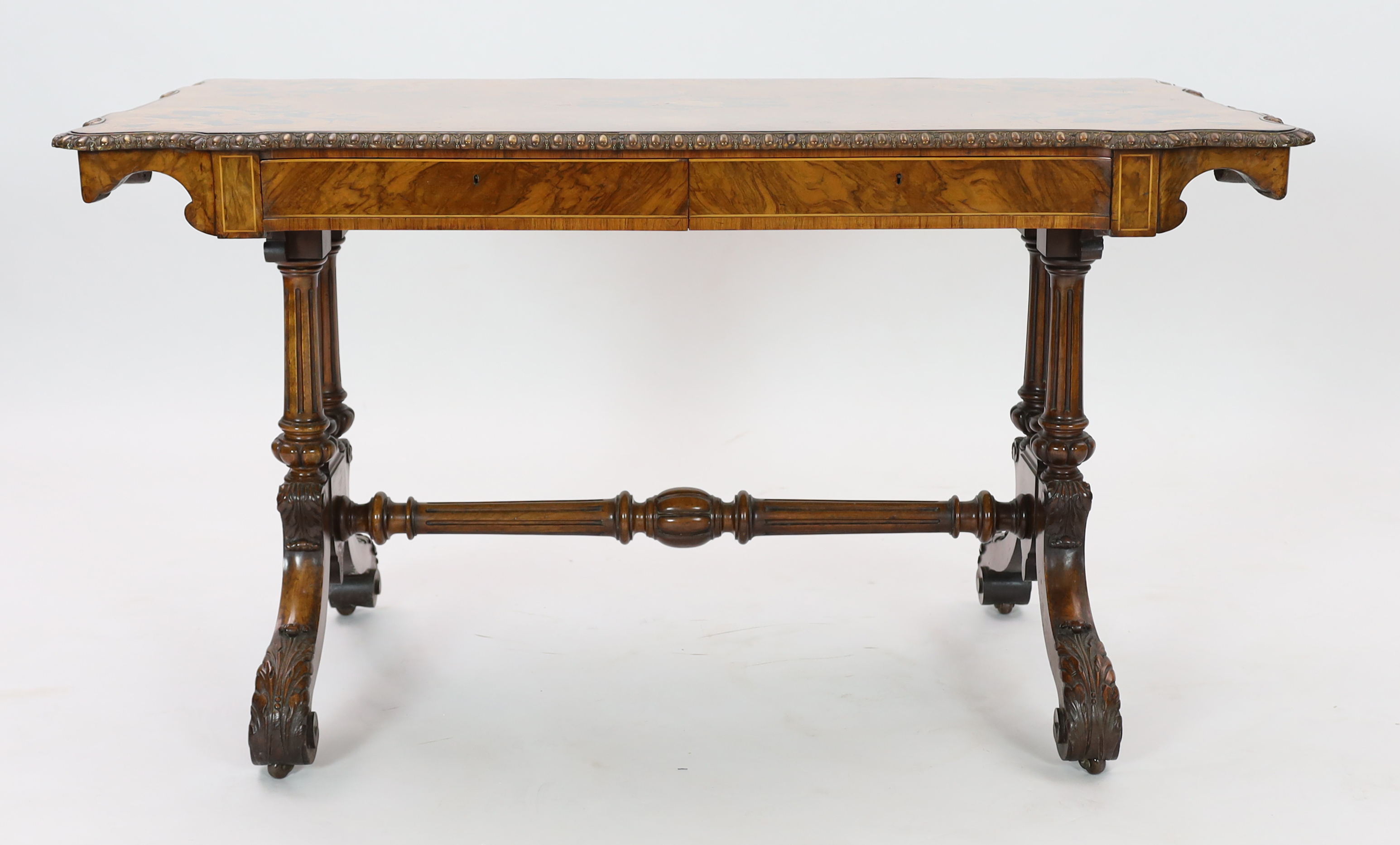 A good Victorian ormolu mounted walnut and marquetry centre table